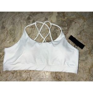 Savvi White Cross Back Taj Sports Bra Scoop Neck Medium Impact Size XL NWT